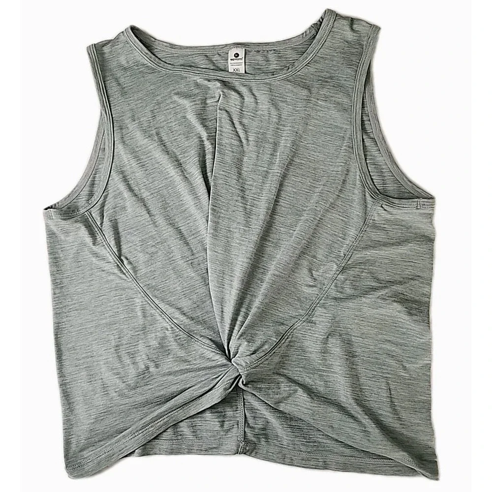 90 DEGREE By REFLEX Women's 2XL Workout Twist-Front Crop Tank Gray Stretch EUC - Picture 1 of 7